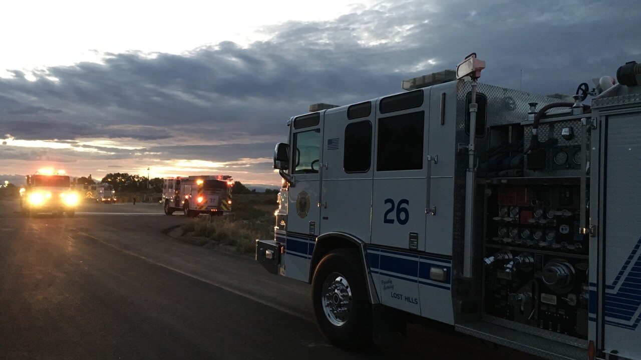 KCFD Crash on I5 ignites vegetation fire north of Lost Hills