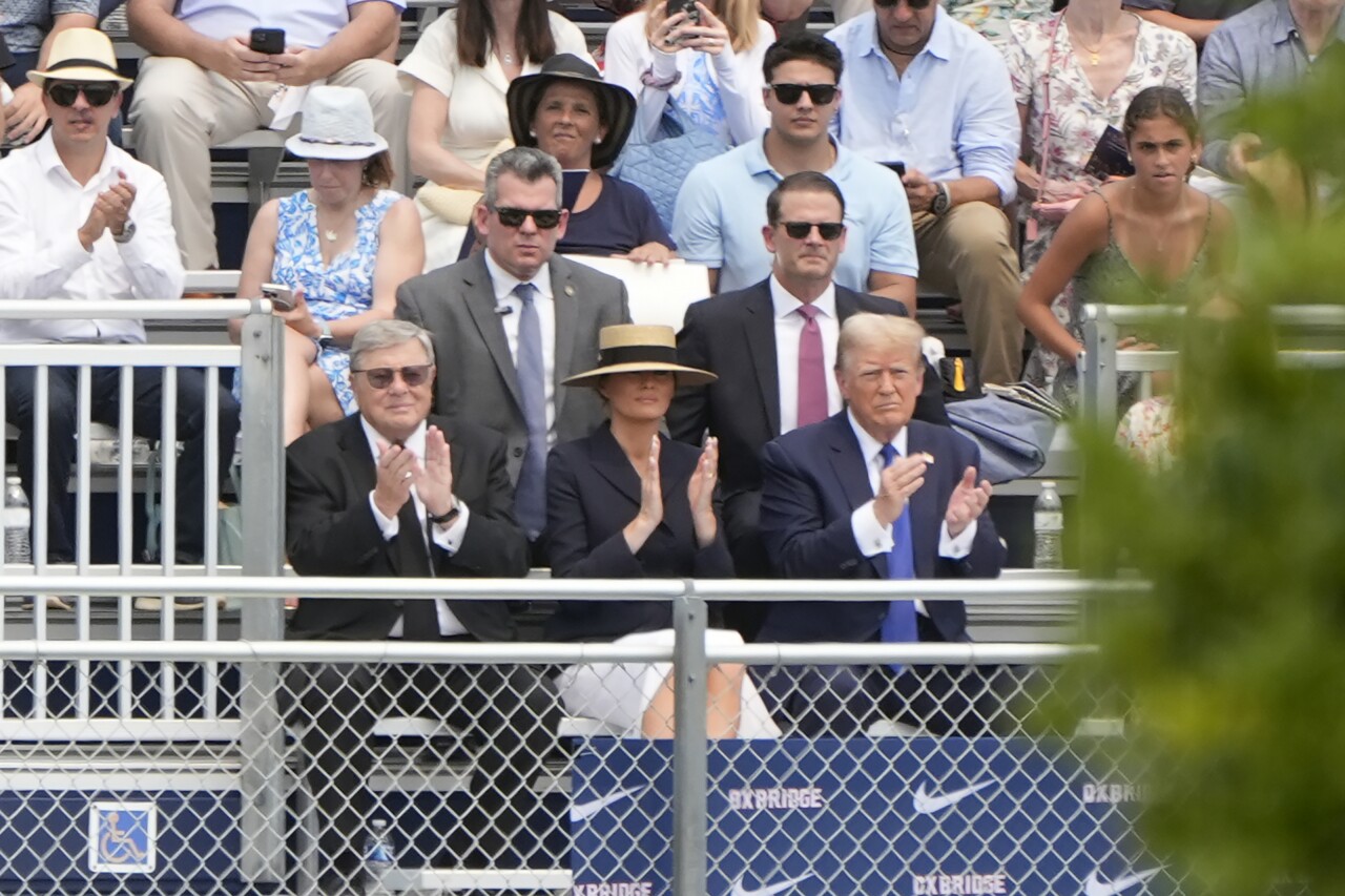 Donald Trump, Melania Trump and her father Viktor Knavs attend Oxbridge Academy graduation of Baron Trump, May 17, 2024