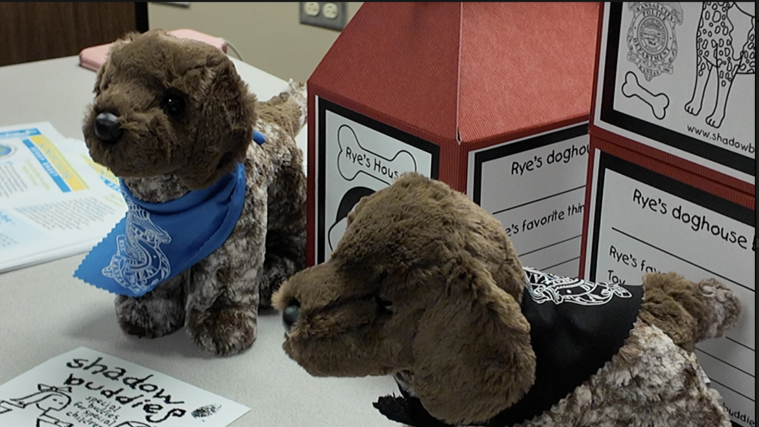 Rye, the department’s plush toy K9 crisis dog