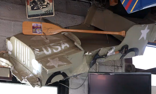 Cardboard boat on display