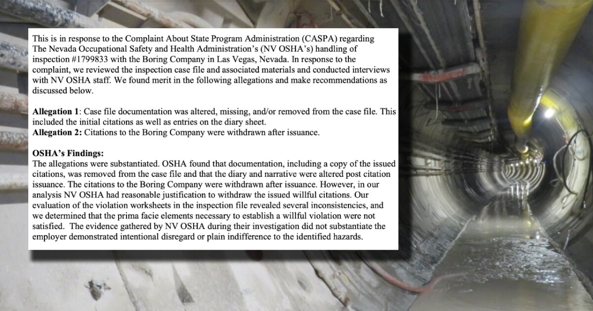 Federal OSHA officials agree with decision to withdraw Boring Company fines