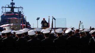 President Trump addressing the crowd during the announcement