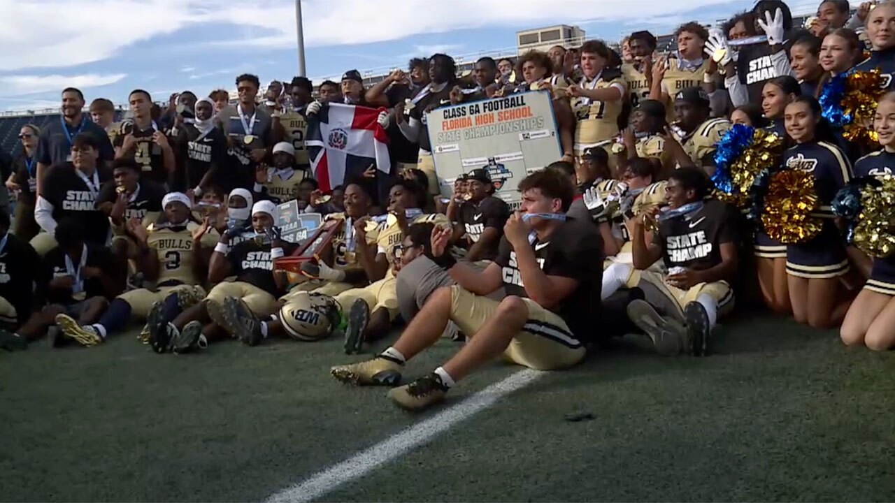 West Boca Raton wins the 6A high school football title on Dec. 12, 2025, at Pit Bull Stadium on the campus of Florida International University.