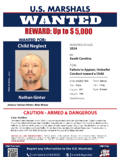 Nathan Ginter, 43, is wanted by U.S. Marshal's for Unlawful Conduct toward a Child