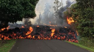 Lava on the road near the Kilauea volcano