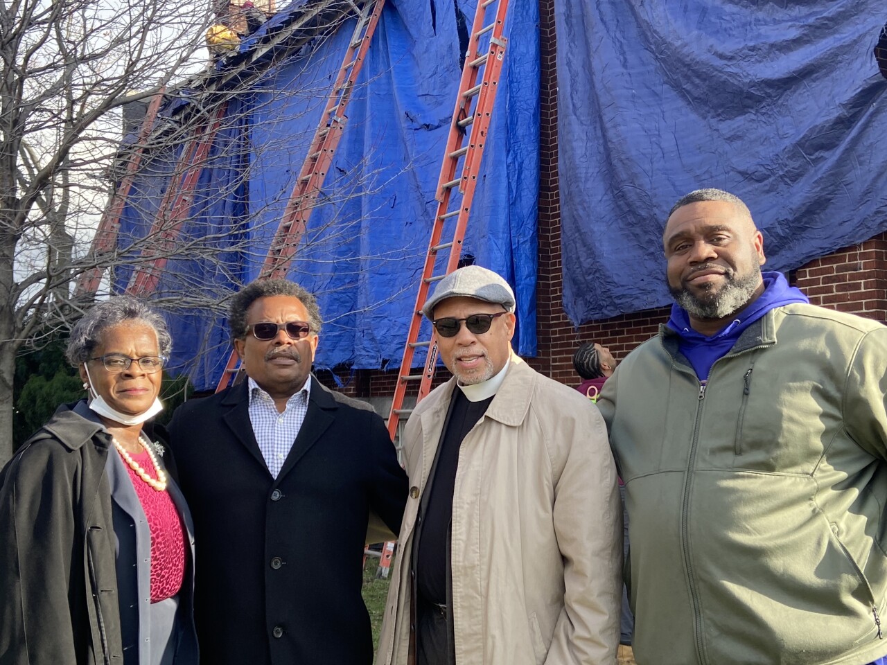 Pictured here during the church's construction is Ruth Whitfield's son, Garnell, along with Rev. Bell and other church members, in Nov. 2022.