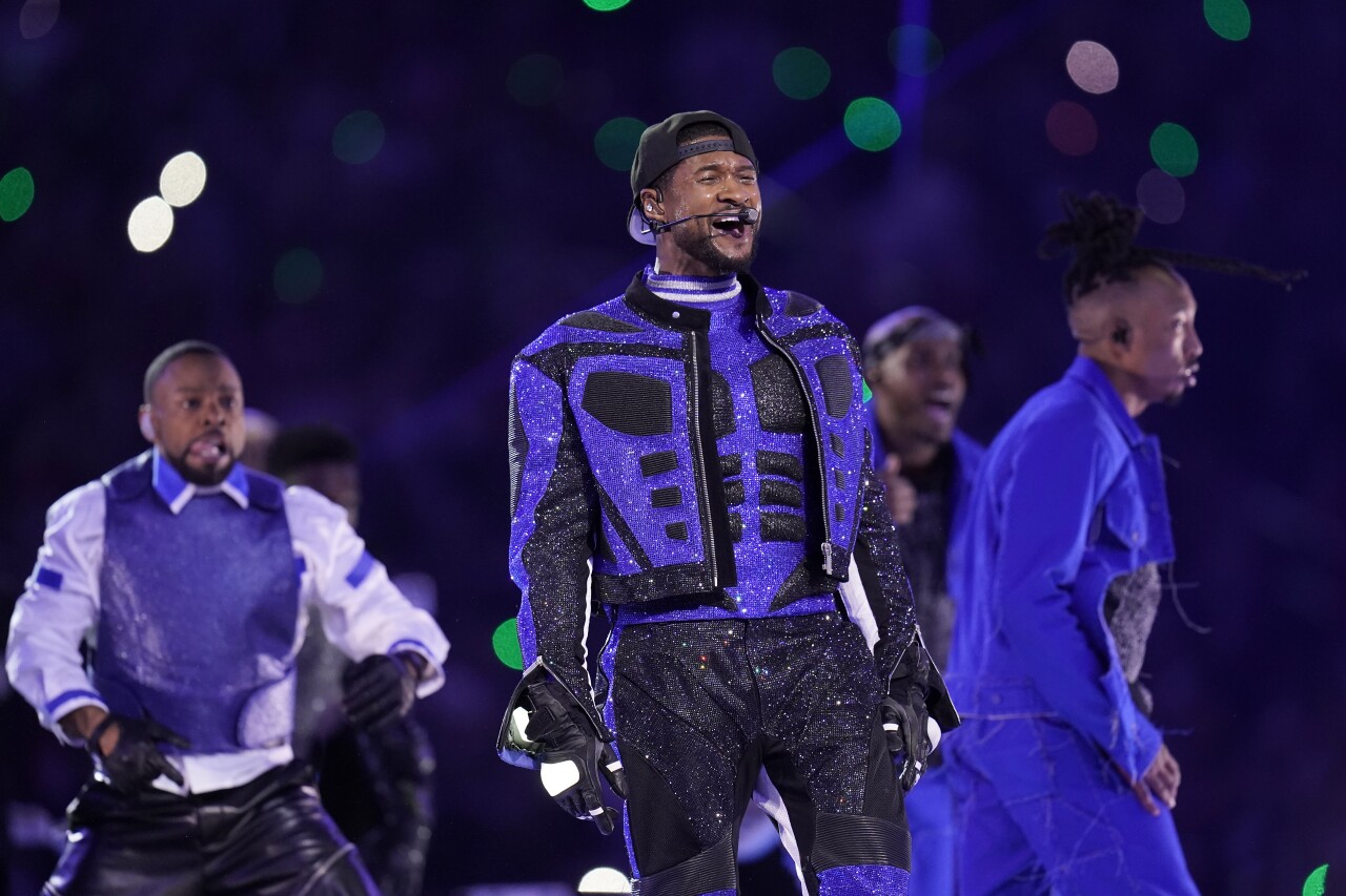 Usher performs during Super Bowl LVIII halftime show, Feb. 11, 2024