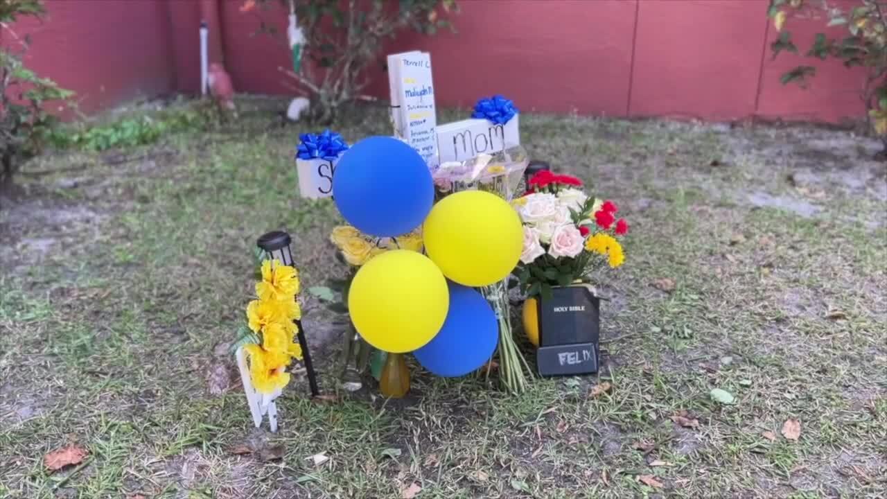 memorial for Jamie Felix outside Manatee Academy