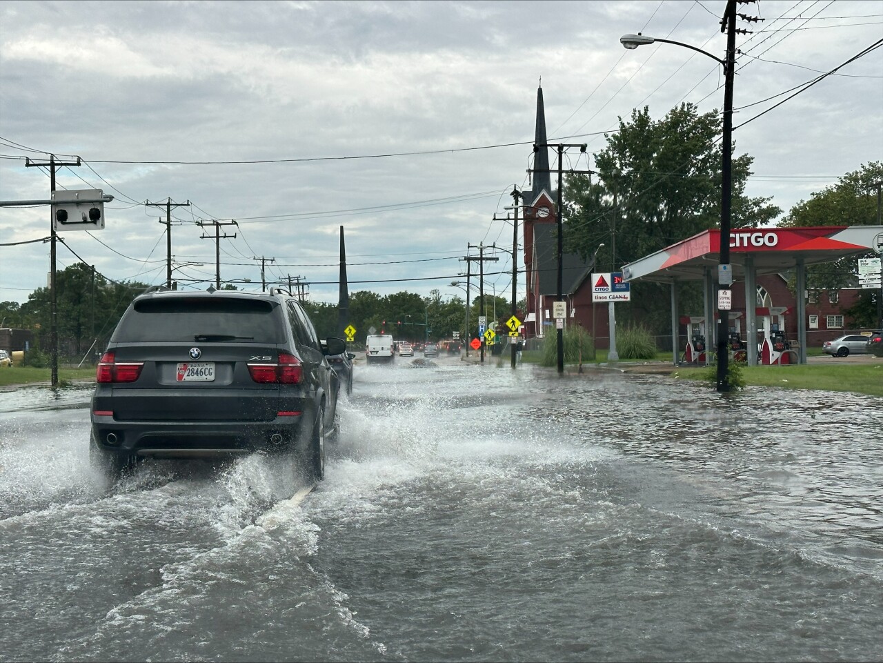 Flooding seen on Norfolk streets on July 24, 2023.