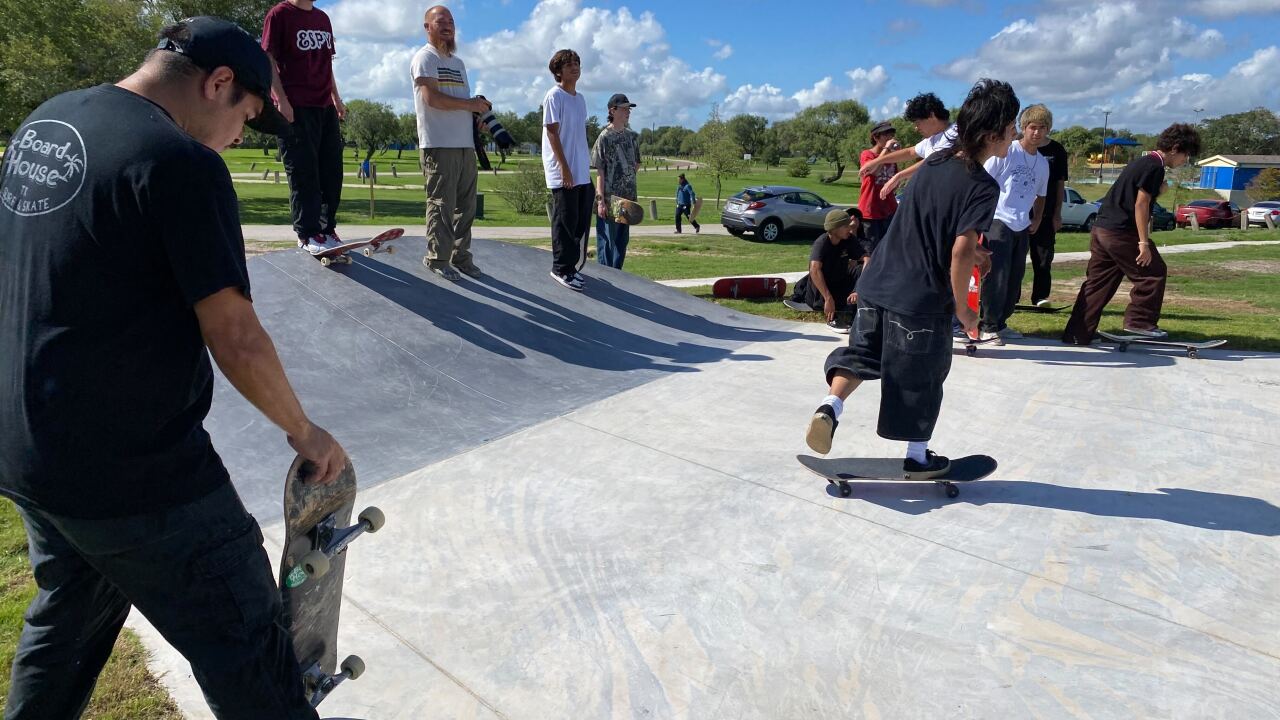 Skaters enjoying the new skate park at West Guth Park