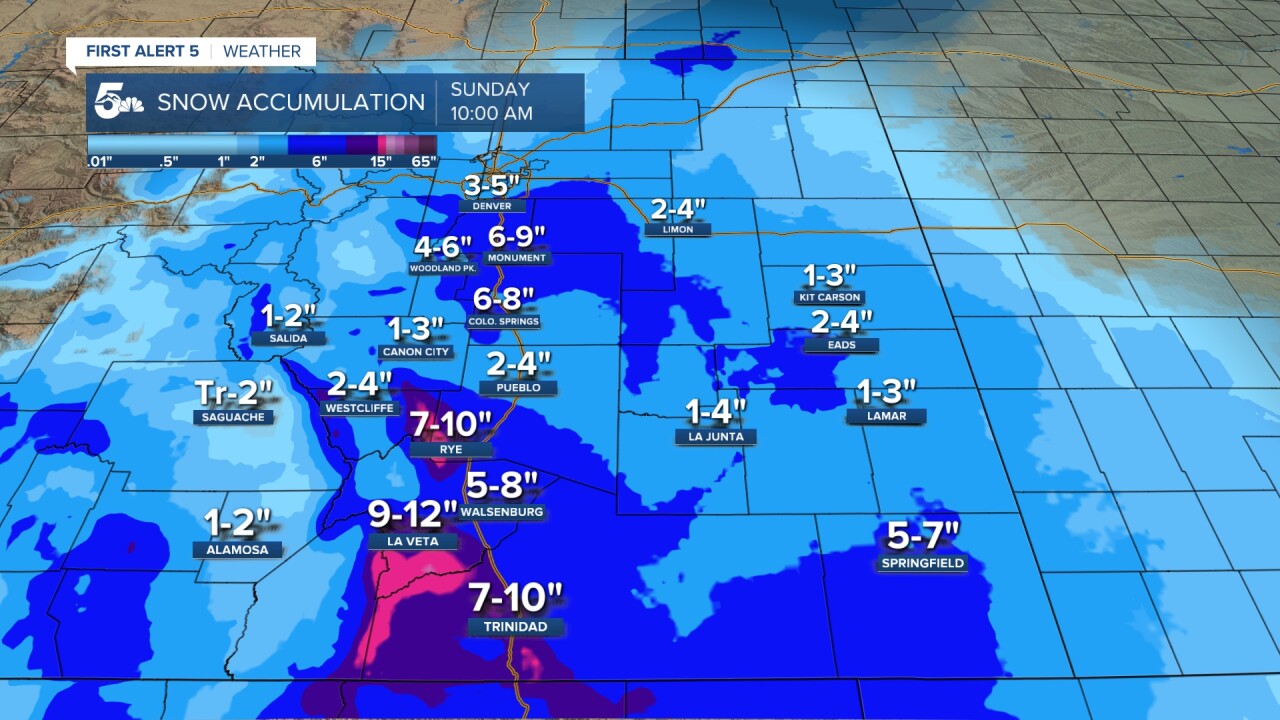 Storm total snowfall forecast for Southern Colorado