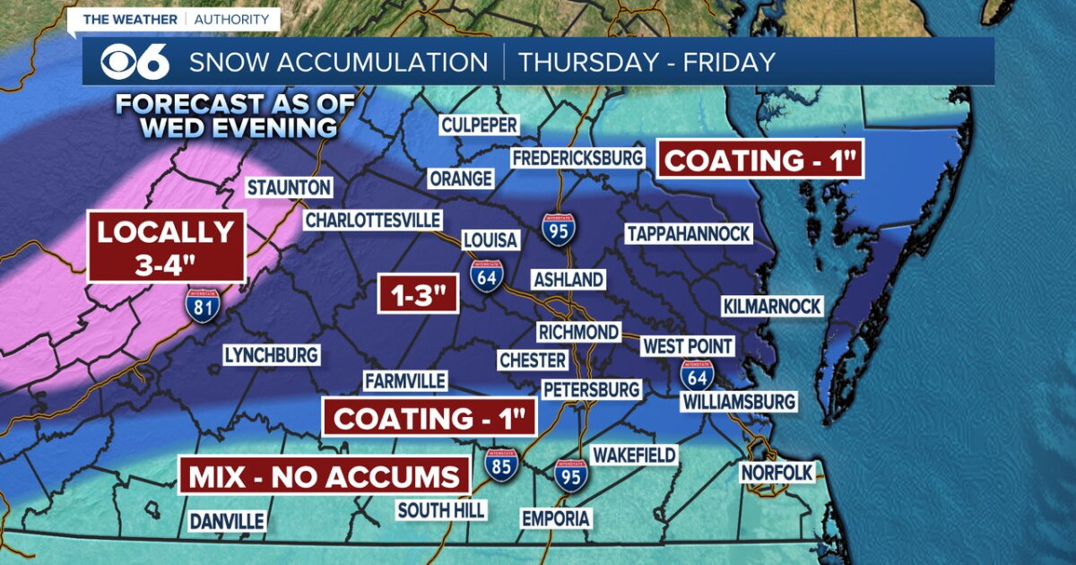 Snow expected Thursday night into Friday morning