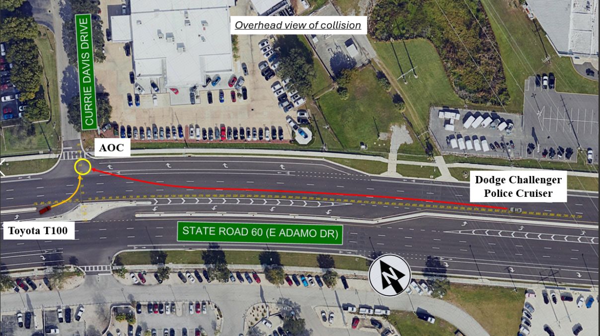 Graphic shows deputy turned into Keen's path as he sped down Adamo Drive