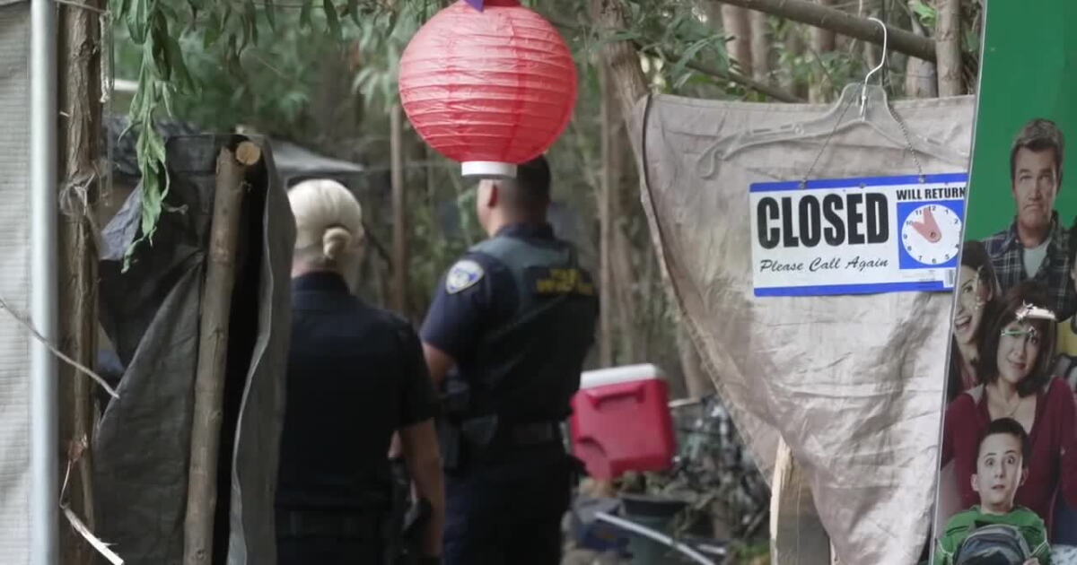 Bakersfield police, code enforcement sweep Kern River encampment, offer services to unhoused residents