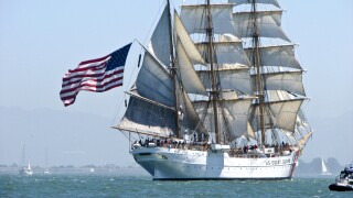 USCG Barque "Eagle" under full sail in San Francisco Bay