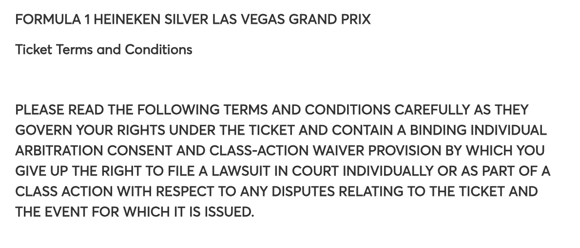 F1 ticket provision to 2024 Las Vegas Grand Prix