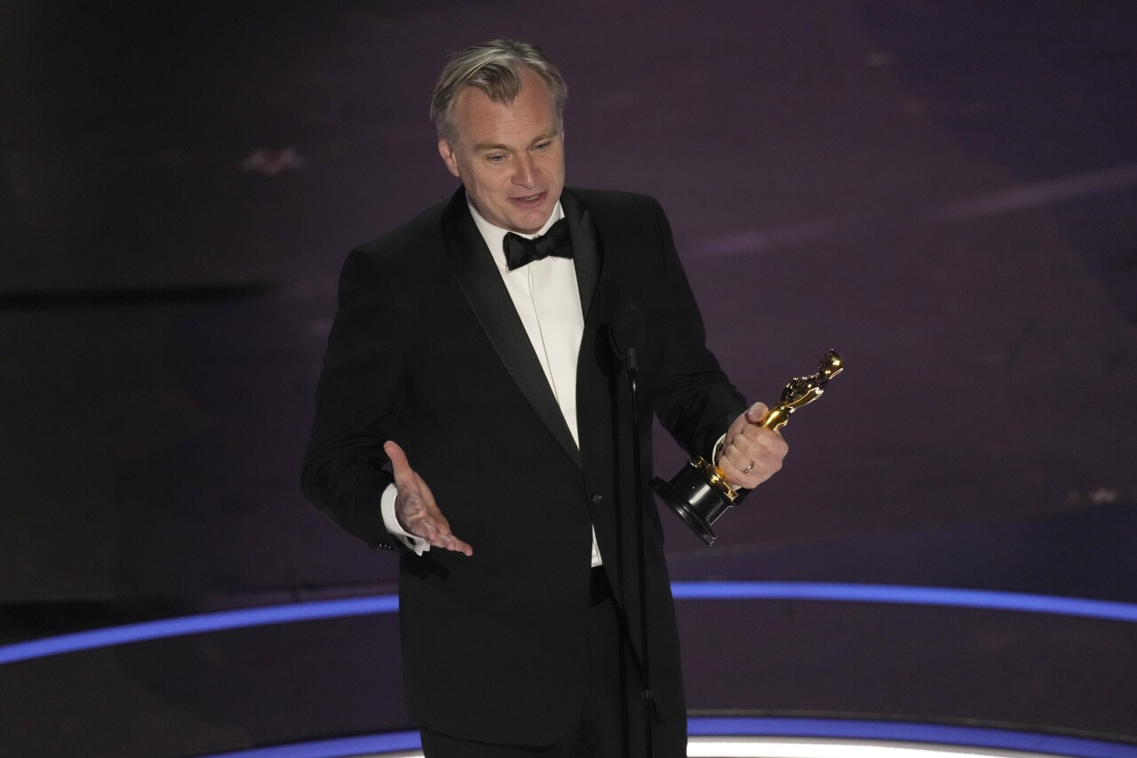 Christopher Nolan after winning best director for 'Oppenheimer' at Oscars, March 10, 2024