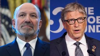 A combination photo of Howard Lutnick and Bill Gates