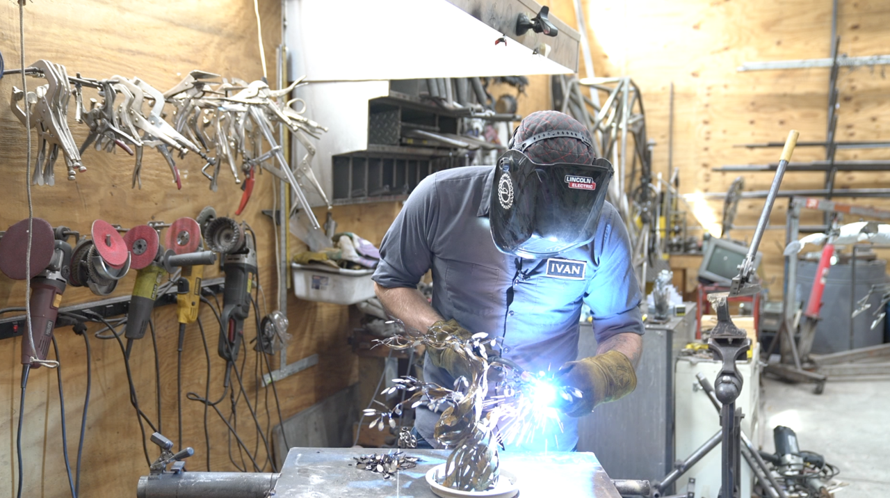 Ivan working on a piece in his studio 