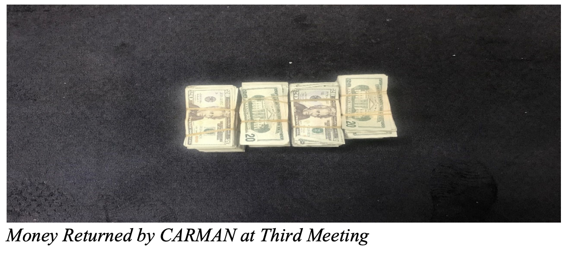 Money returned by Carman at third meeting