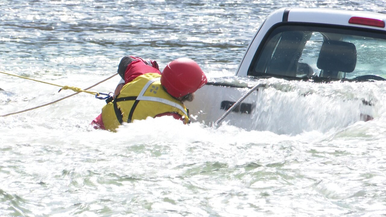 Truck in Yellowstone River closeup