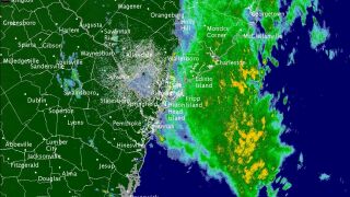 An image from the National Weather Service of Tropical Storm Bonnie making landfall.