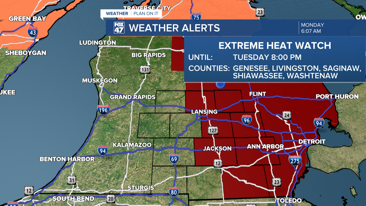 Extreme Heat Watch goes into effect at Noon Tuesday with heat index values possibly tapping into the triple digits