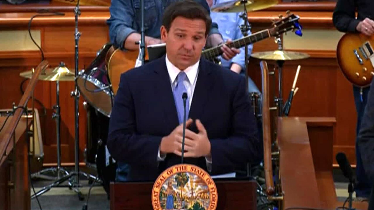 Gov. Ron DeSantis holds a news conference in Tallahassee, Fla., on March 29, 2021.