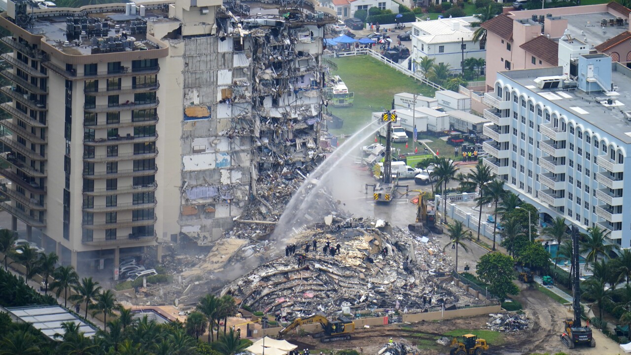 Aerial view of collapsed Champlain Towers South condo building, June 25, 2021