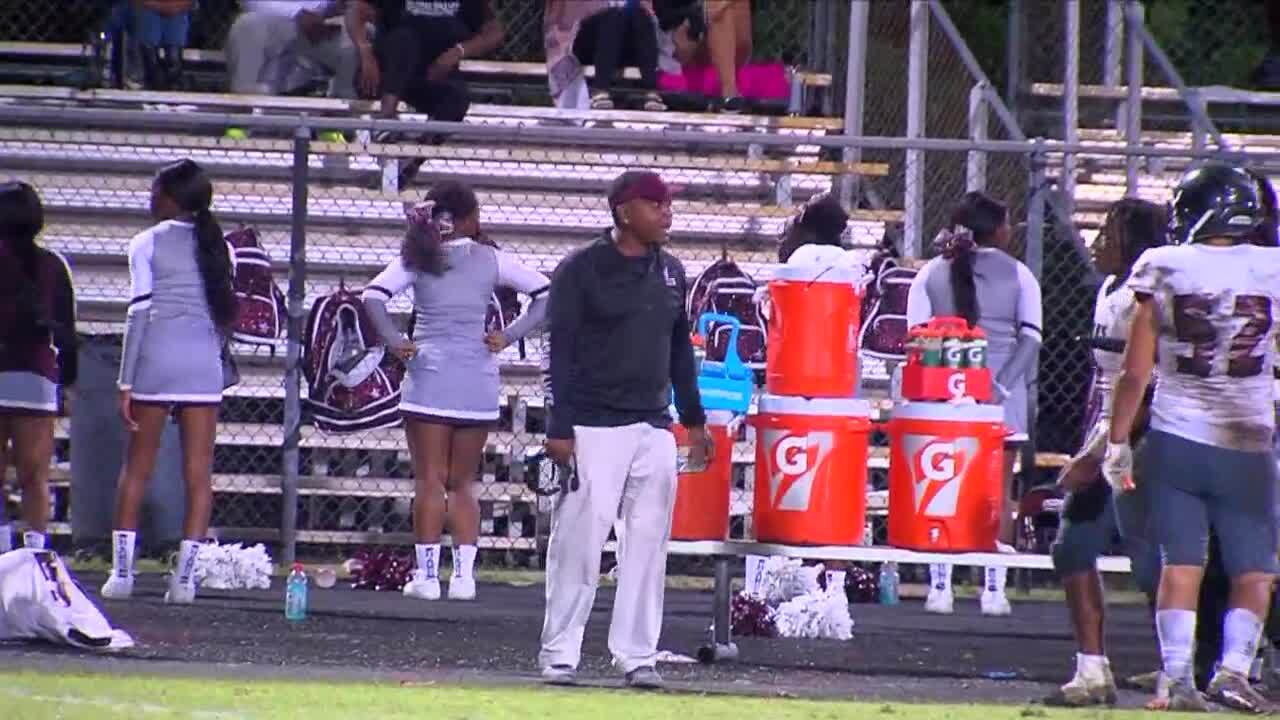 Palm Beach Lakes Community High School football coach Al Shipman visibly angry on sideline during game