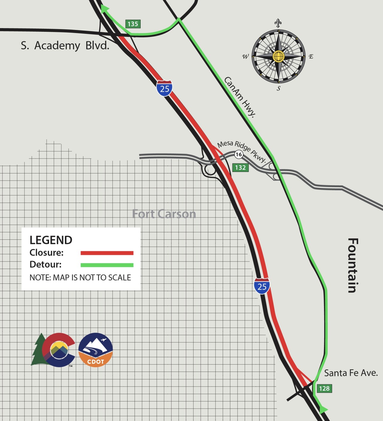 I-25 closures between South Academy Boulevard and Santa Fe Avenue