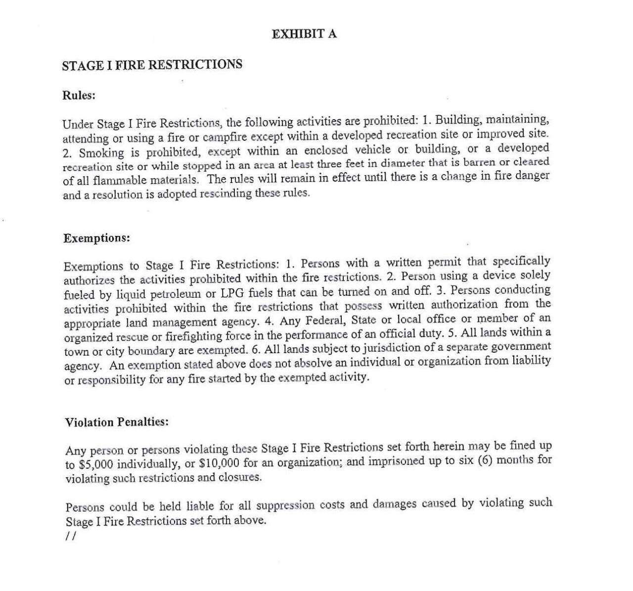 Granite County Stage I Fire Restrictions