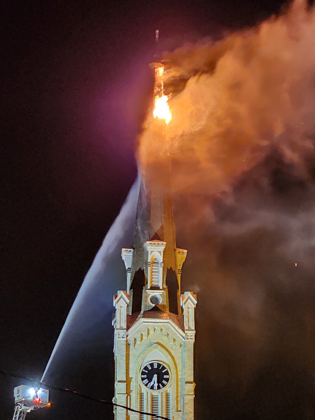 St. John the Baptist Catholic Church on fire after storms Monday night