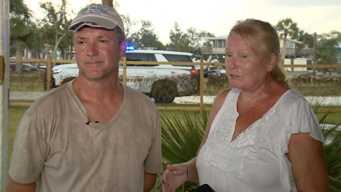 Matthew and Julie Piotrowski discuss the damage to their property from Hurricane Idalia.