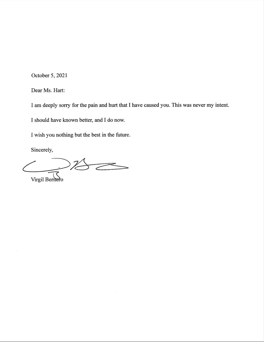 The settlement included this apology letter from Bernero.
