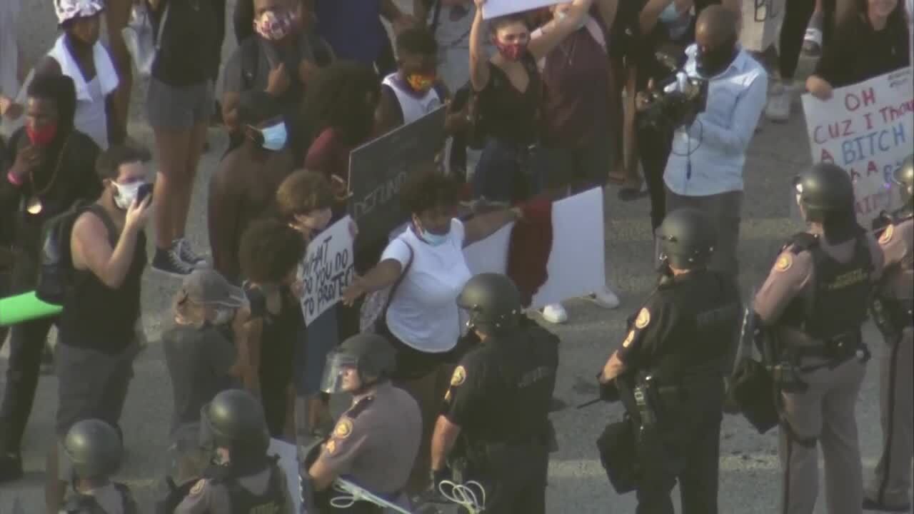 Protester yells at deputies and troopers blocking path on I-95 in West Palm Beach