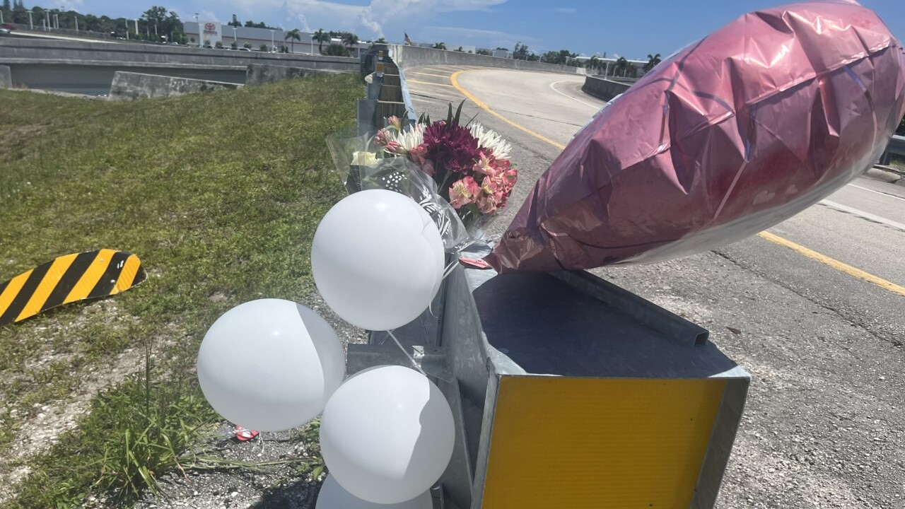 A memorial at Southern Boulevard and Congress Avenue in Palm Beach County, the site of a deadly crash on June 26, 2022.jpg