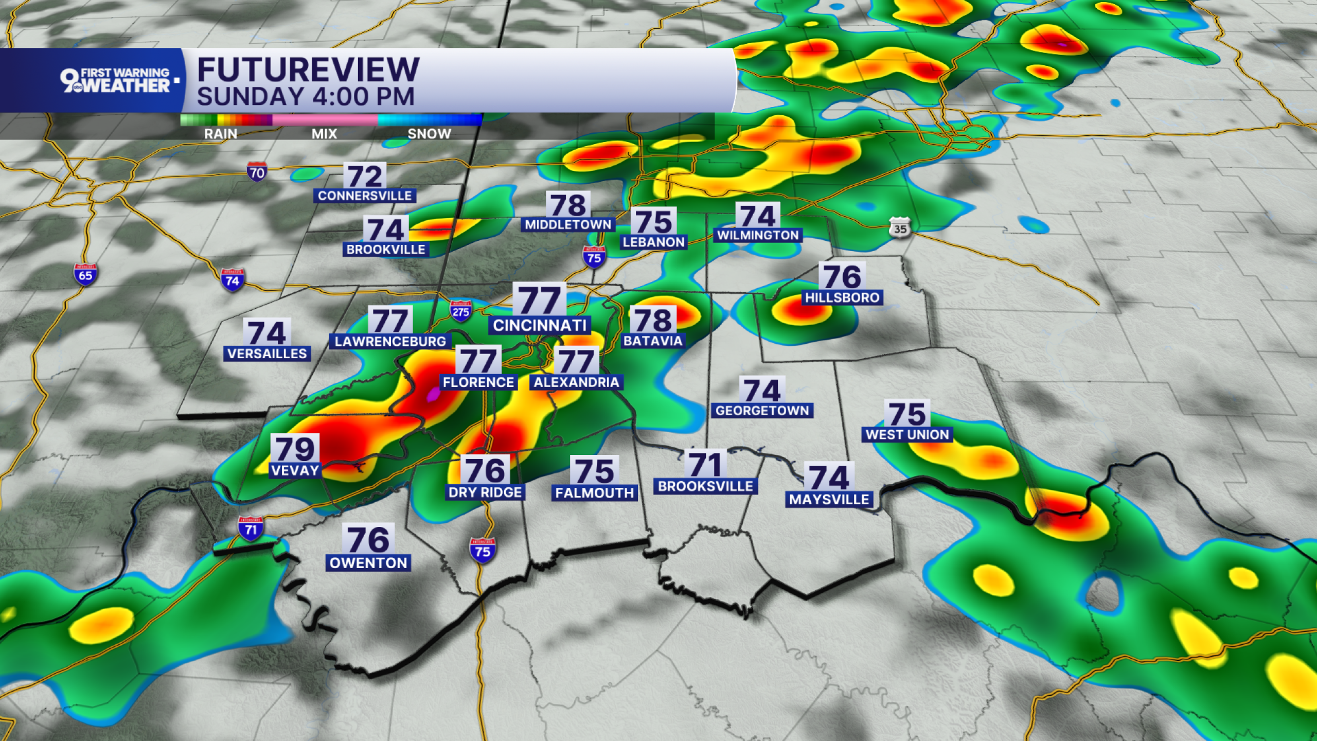 Scattered rain and storms return Sunday