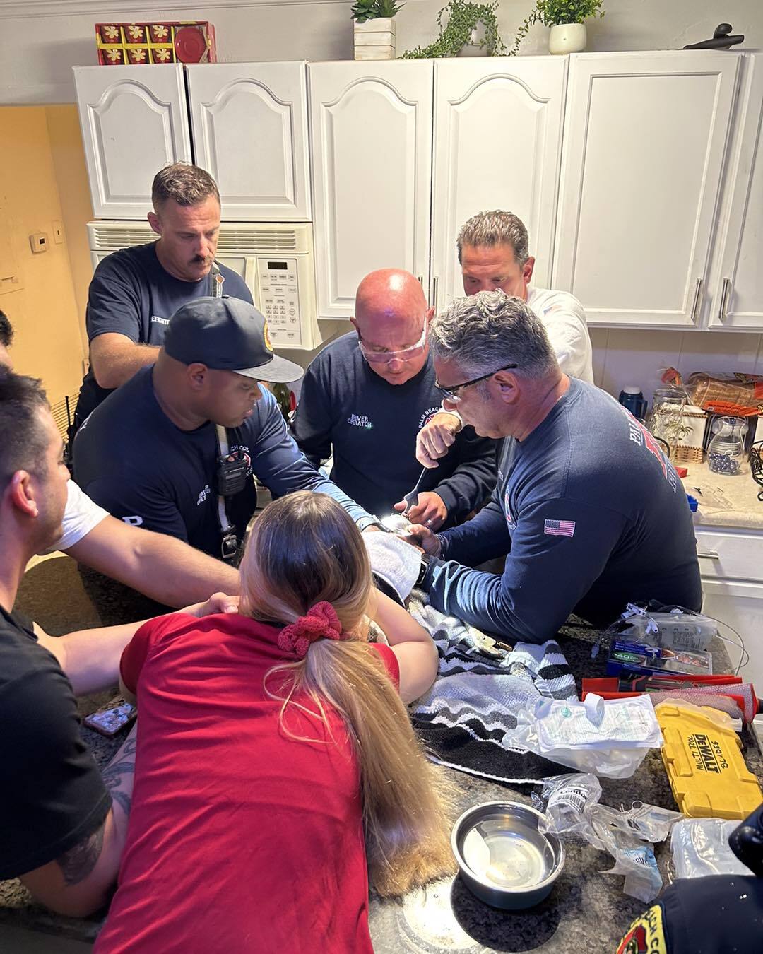 Palm Beach County Fire Rescue crews use tools to help rescue Cookie the French bulldog, May 30, 2023