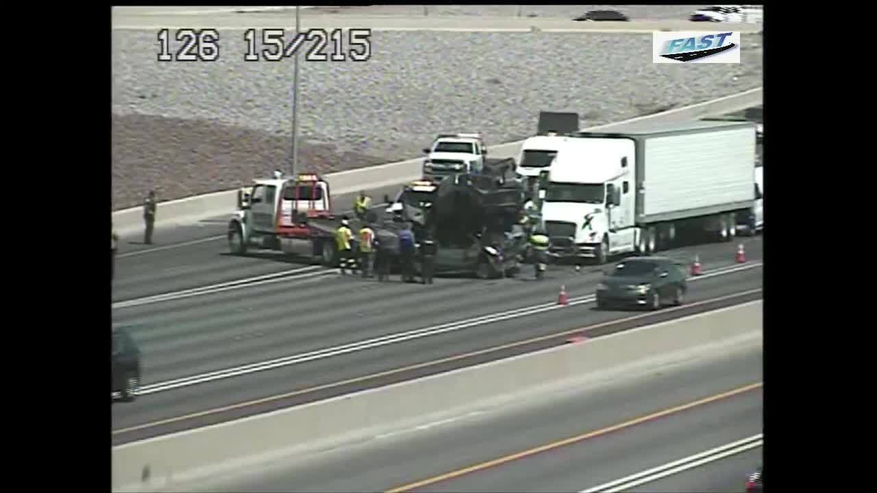 Southbound lanes blocked after crash on I-15 at 215 interchange