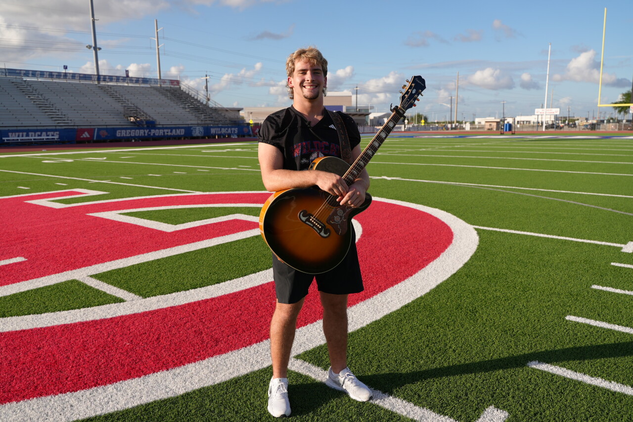 Gregory-Portland senior linebacker and musician Tate Mitchell