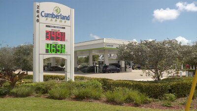 A Cumberland Farms gas station along Okeechobee Boulevard in West Palm Beach was selling gas for $3.49 on March 6, 2026.
