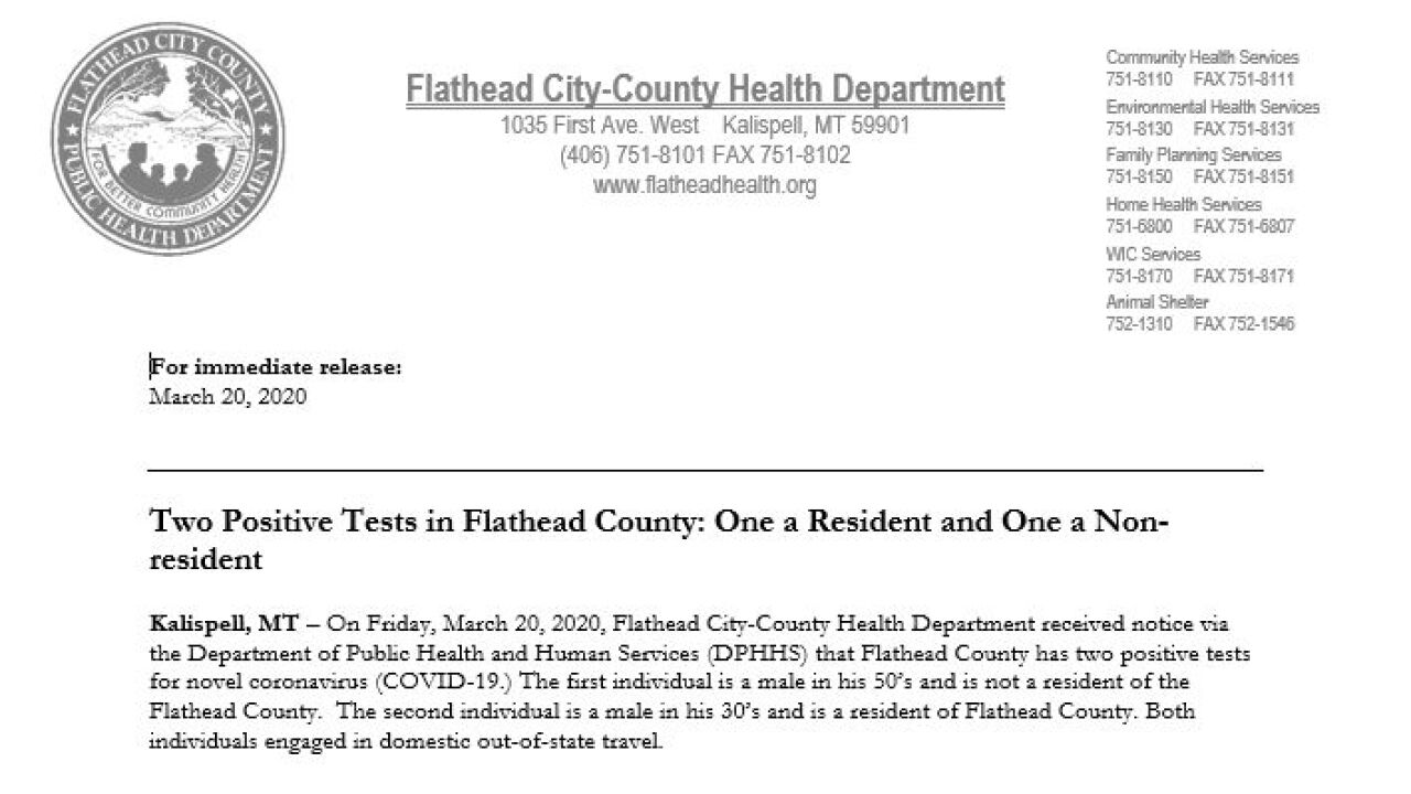 2 Cases Of Coronavirus Confirmed In Flathead County On Friday