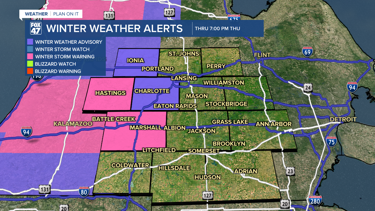 Winter Weather Advisory continued in Eaton and Ionia counties through 7 PM Thursday evening