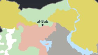A map shows various zones of control in Syria's northern region.