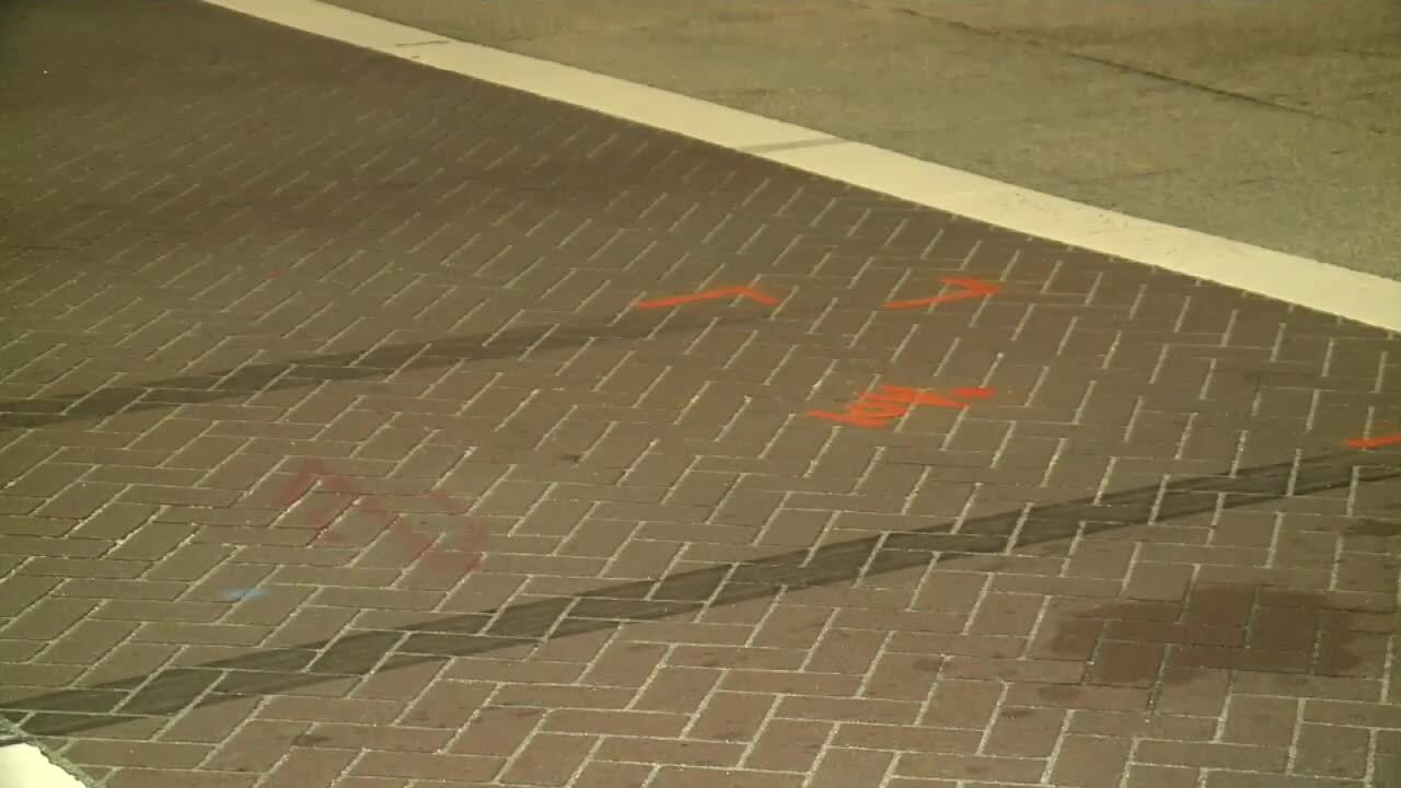 skid marks in crosswalk on Okeechobee Boulevard at Rosemary Avenue at scene of hit-and-run crash in West Palm Beach