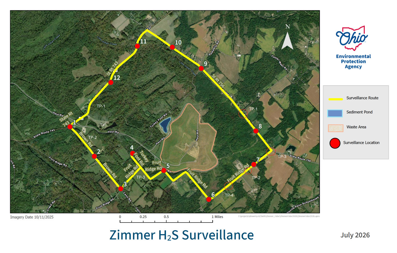 Southwest Ohio Air Quality Agency conducted hydrogen sulfide testing around the perimeter of the Zimmer landfill in summer and fall 2026.