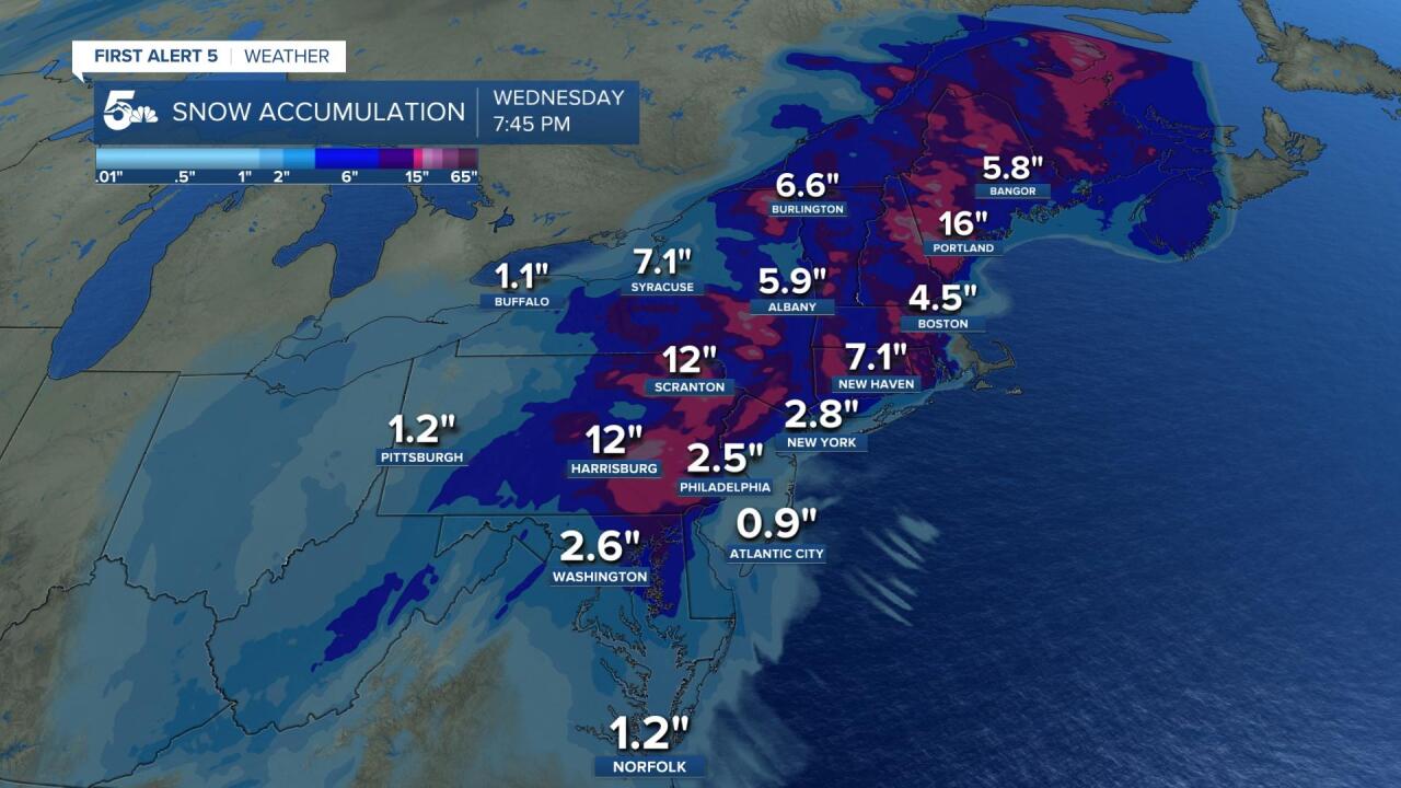 Northeast snow accumulation forecast