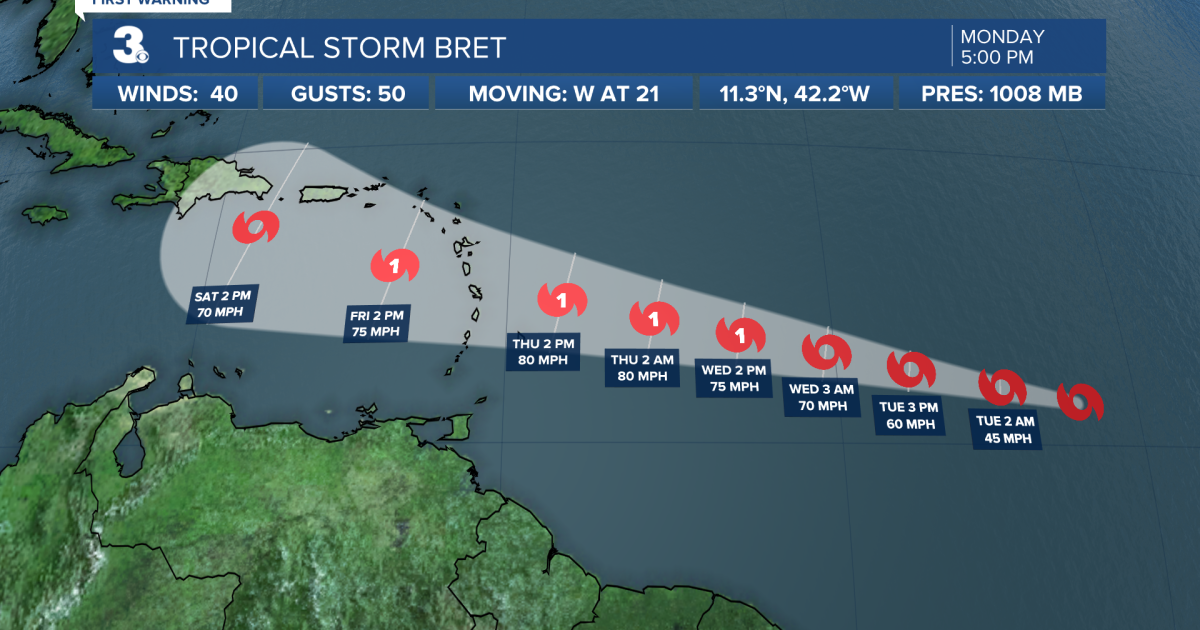 2nd named storm of 2025 Atlantic Hurricane Season Tropical Storm Bret