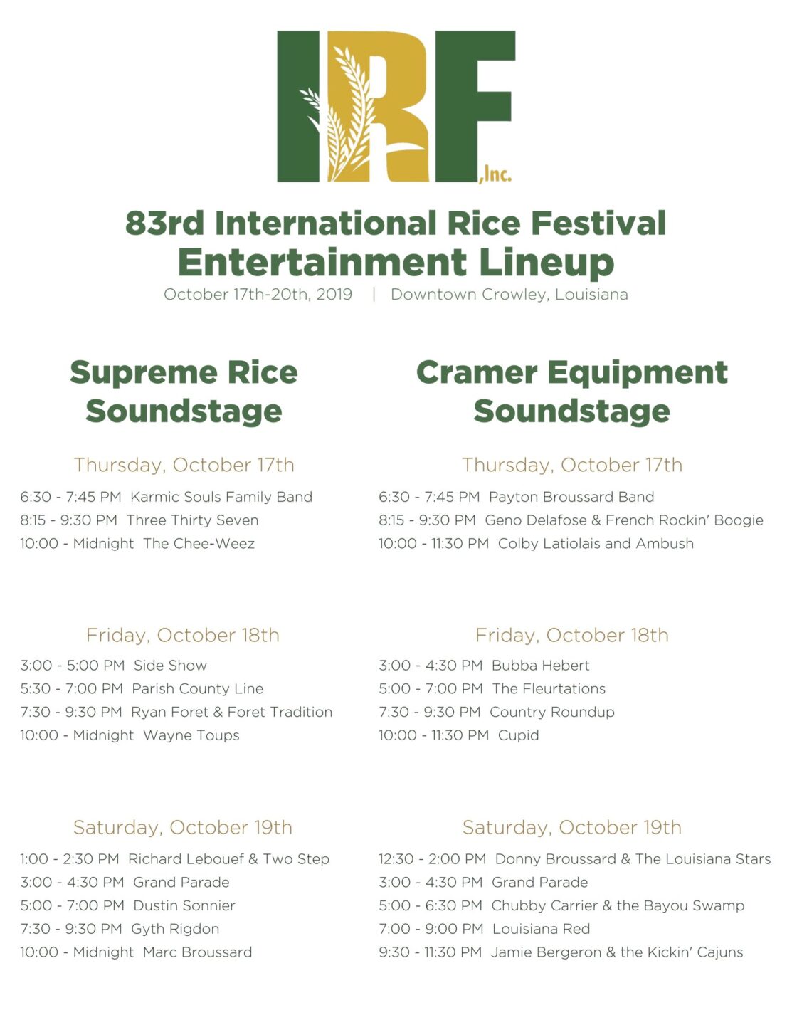 Rice Festival Line-up